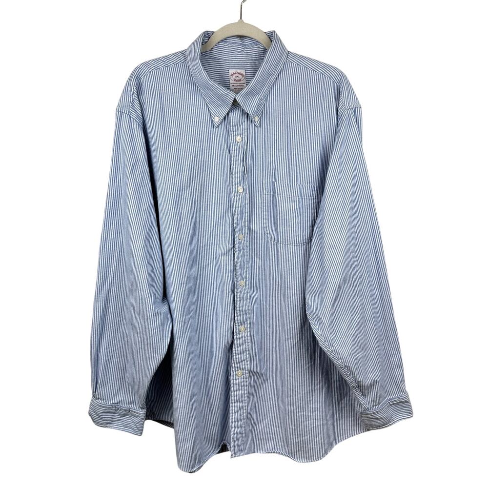Brooks Brothers Striped Button Down Shirt Brushed Cotton Blue White XXL Preppy